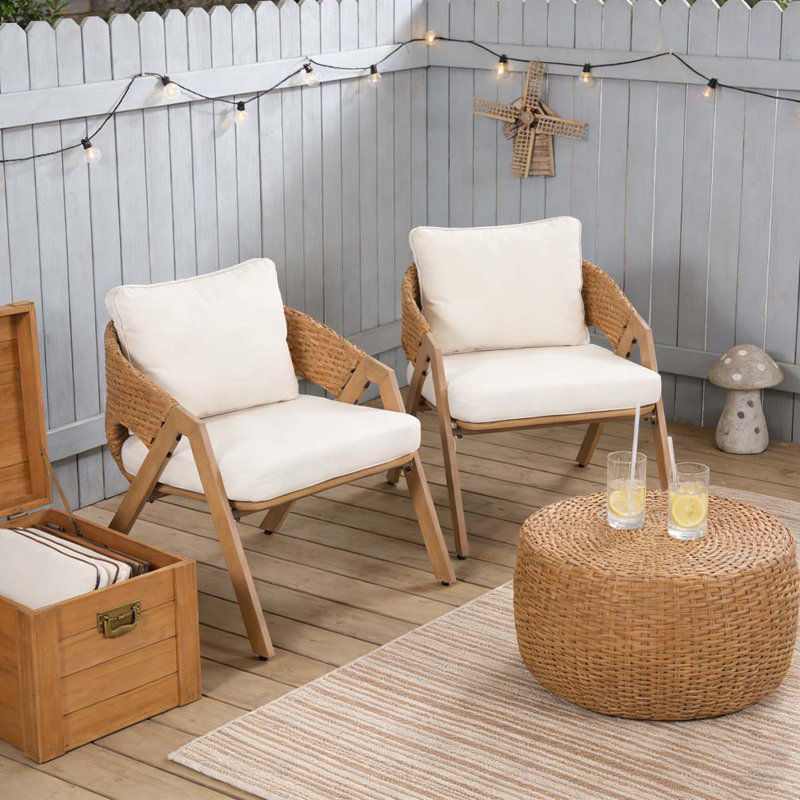 Chaise de patio avec coussins, Teak,White