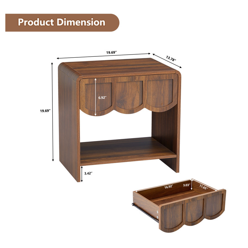 End Table Set, 1 - Drawer Nightstand, Walnut