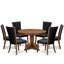 Ensemble de table de salle à manger 7 pièces comprenant une table de cuisine ronde avec piédestal et 6 chaises Parson en tissu noir, noyer antique-34777585-65942713-65942715