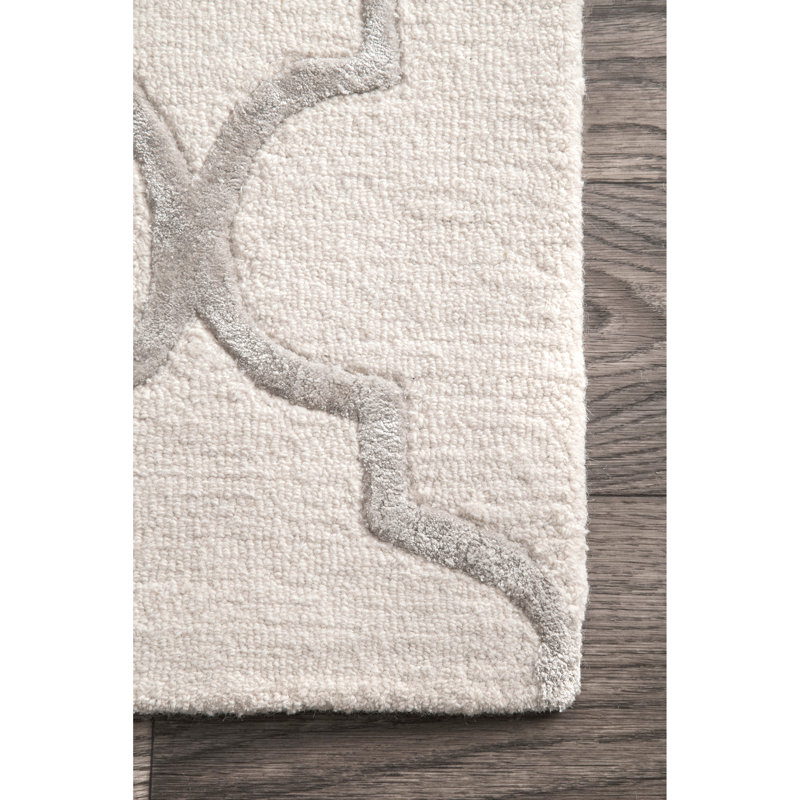 Tapis ivoire touffeté à la main à motif géométrqiue Noirmont, Rectangle 10 pi x 14 pi
