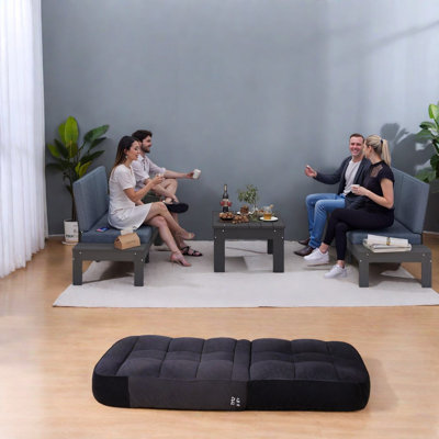 Cushioned Modern HDPE Sectionals, 3 Piece Patio Sofa Set with Coffee Table