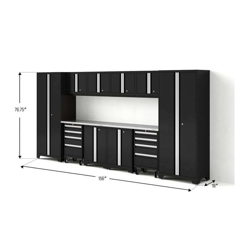 Bold Series 12 Piece Storage Cabinet Set, No Lights, Black, Stainless Steel