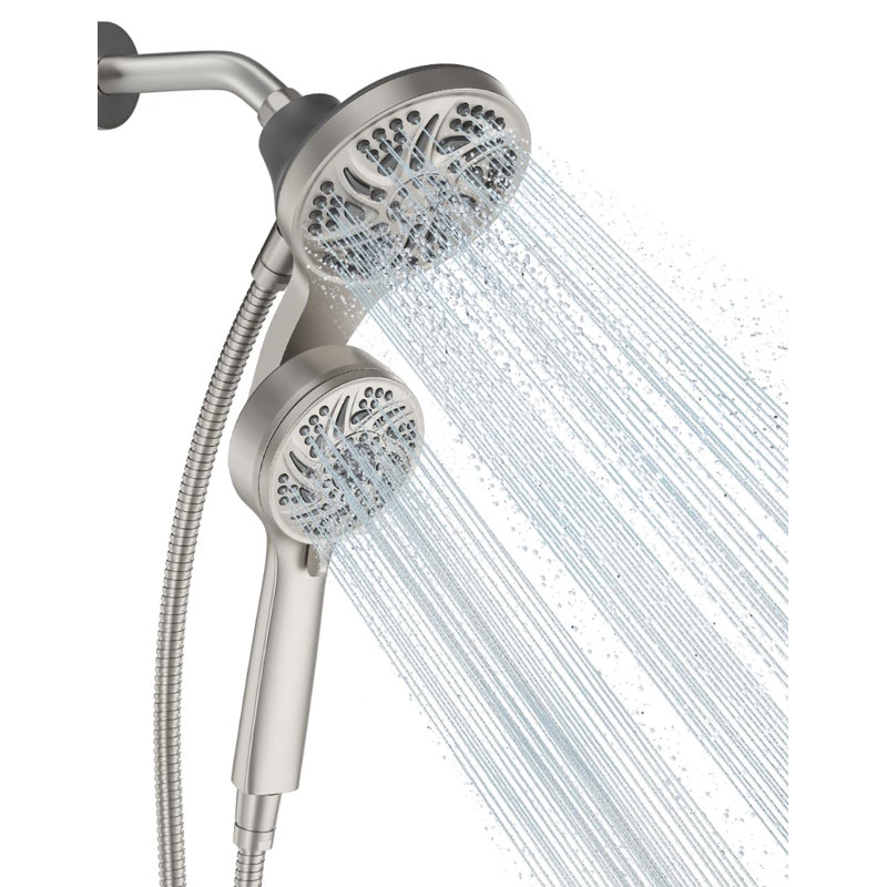 3-Way Shower Head Combo, Hand Held Shower & Rain Shower,High Pressure, Stainless Steel Hose, Brushed Nickel