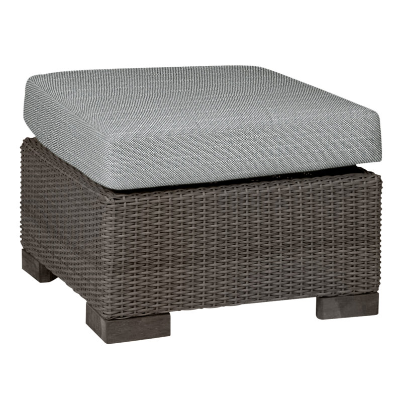 Club Outdoor Ottoman with Cushion, Oyster, No Welt, Natural White