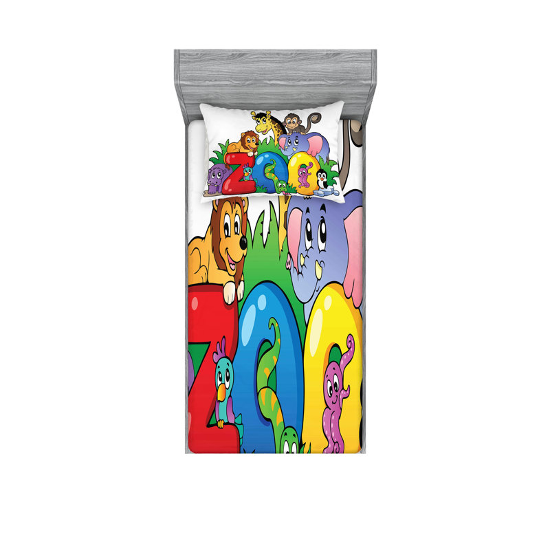 Multicolore drap-housse et coussin décoratif Ambesonne, Ensemble de draps pour lit simple + 3 pièces supp