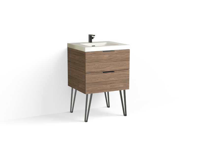 Avila 24" W Freestanding Single Bathroom Vanity with Dawson Leg, Gloss White/Single, Nocino, Matte Black