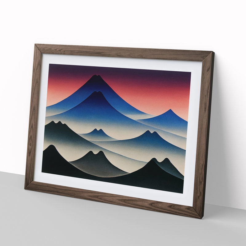 Abstract Japanese Mountains Vol.1 - Framed Print, 34cm H x 46cm W x 2cm D, Walnut