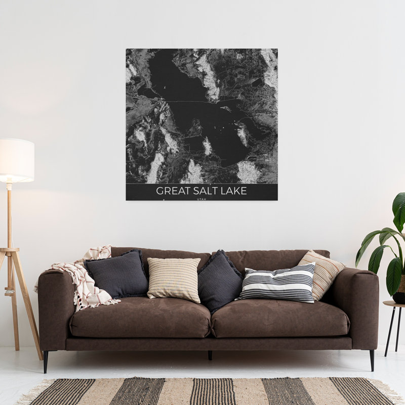 Art contemporain contemporain rétro paysage de montagne, H 36 po x l 36 po, Noir
