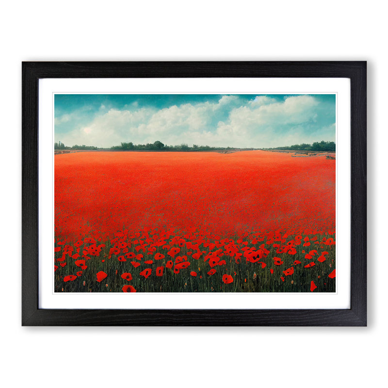 Exciting Poppies Flowers - Single Picture Frame Painting, 46cm H x 64cm W x 2cm D, Black