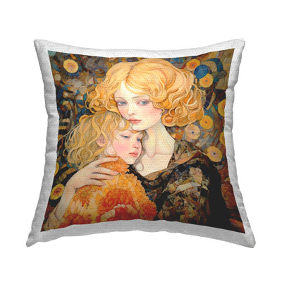 Geometric Mother & Child Outdoor Printed Pillow by RB