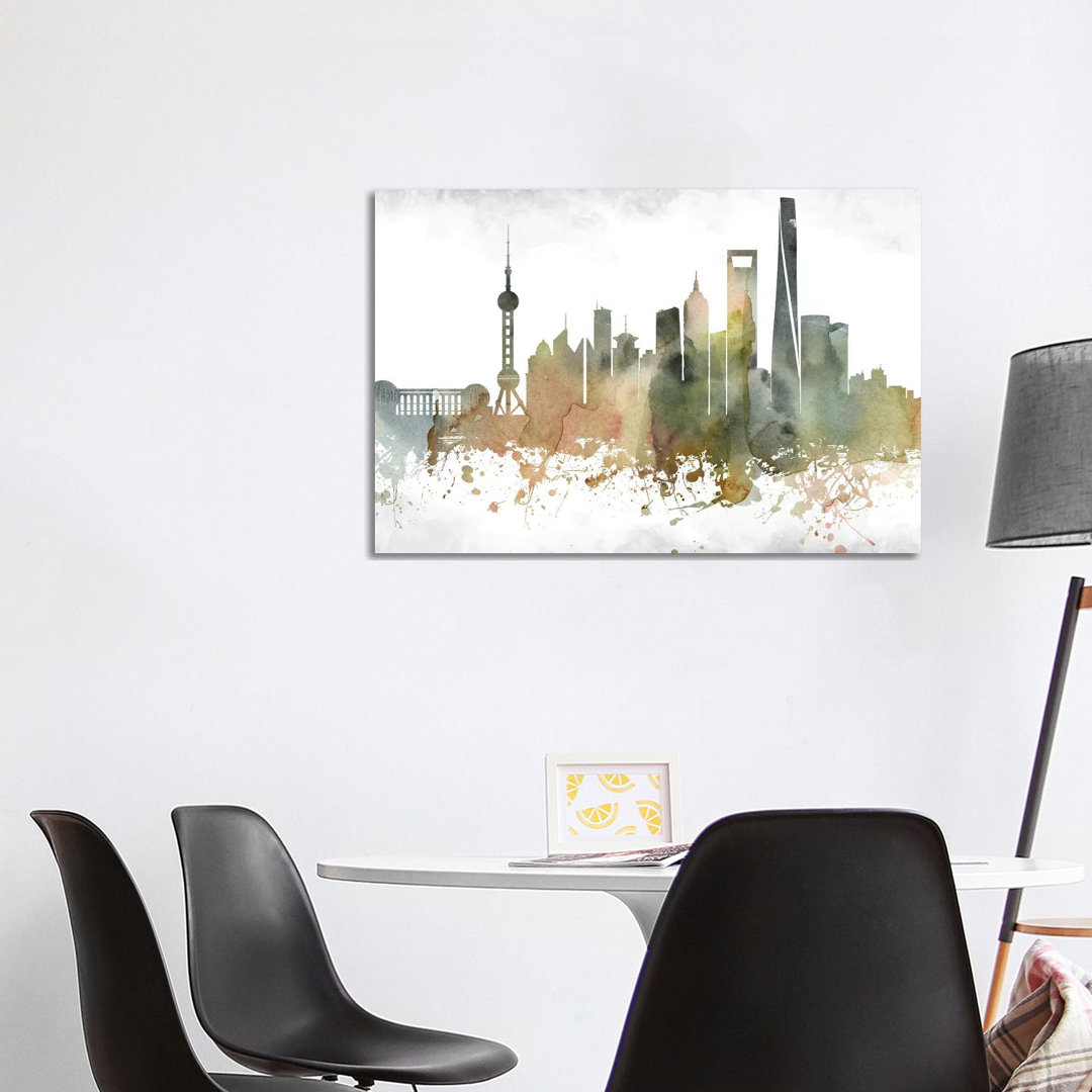 Shanghai Skyline by Wall Decor Addict - Wrapped Canvas Painting