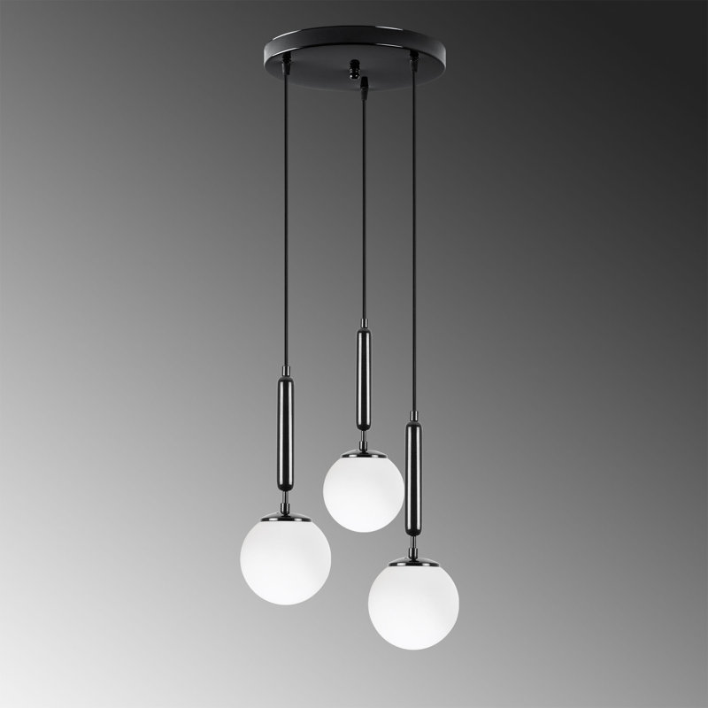 Modern Industrial Chandelier, Black & White Metal Body, Adjustable Height | 13.4 x 13.4 x 52.8 inches | Base Plate: 11.8 inches | 3 x E14 Max 40W | Perfect for Scandinavian Home Décor & Novelty Lighting