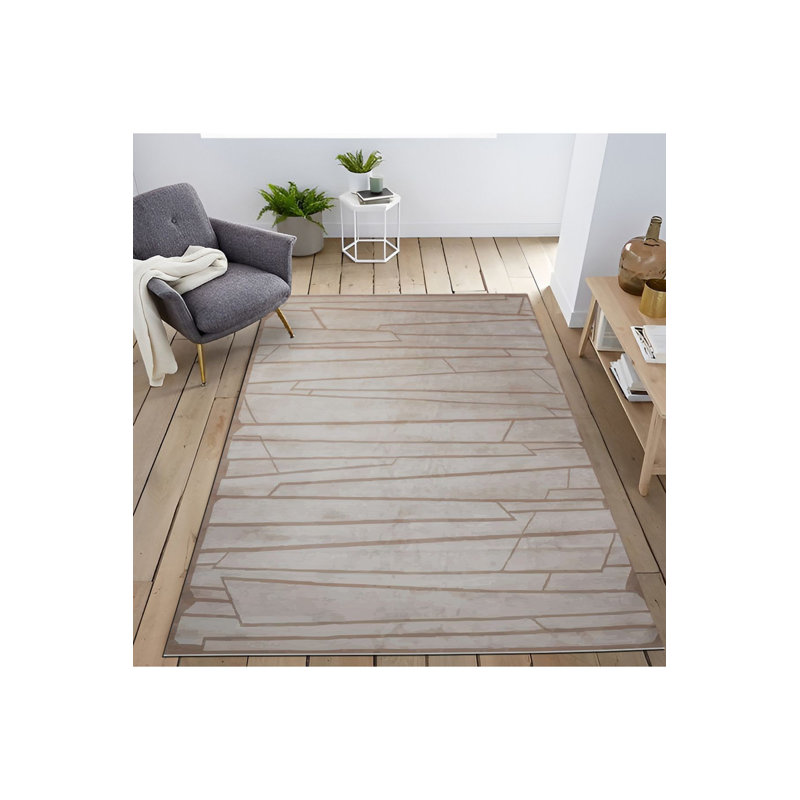 Tapis beige lavable à la machine à motif géométrique, Sous-tapis rectangulaire 2 pi 4 po x 3 pi 11 po