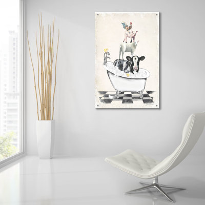 «Farm Animals Bath E» par Jean Plout, art mural en verre acrylique