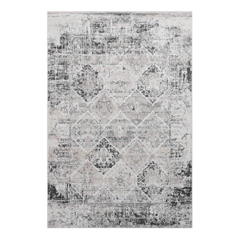 Tapis crème, anthracite / traditionnel, Rectangle 6 pi 7 po x 7 pi 9 po