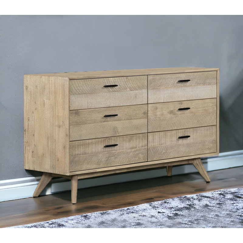63" Brown Solid Wood Six Drawer Double Dresser