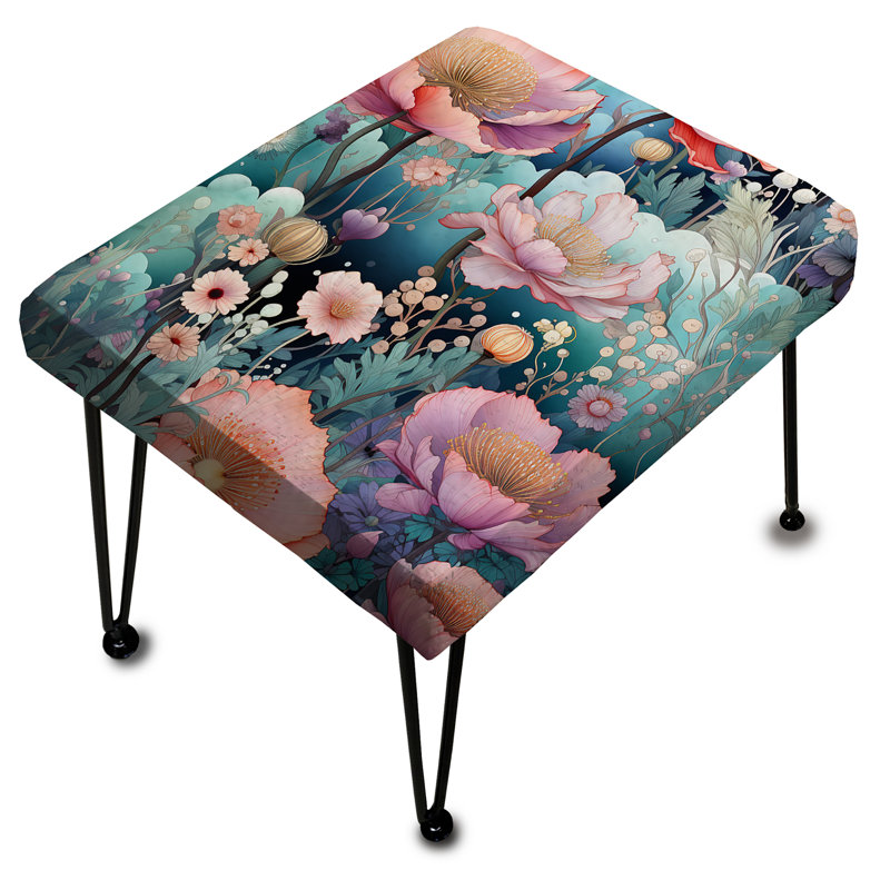 Green And Pink Galactic Flowers Gardens - Floral Rectangle Ottoman