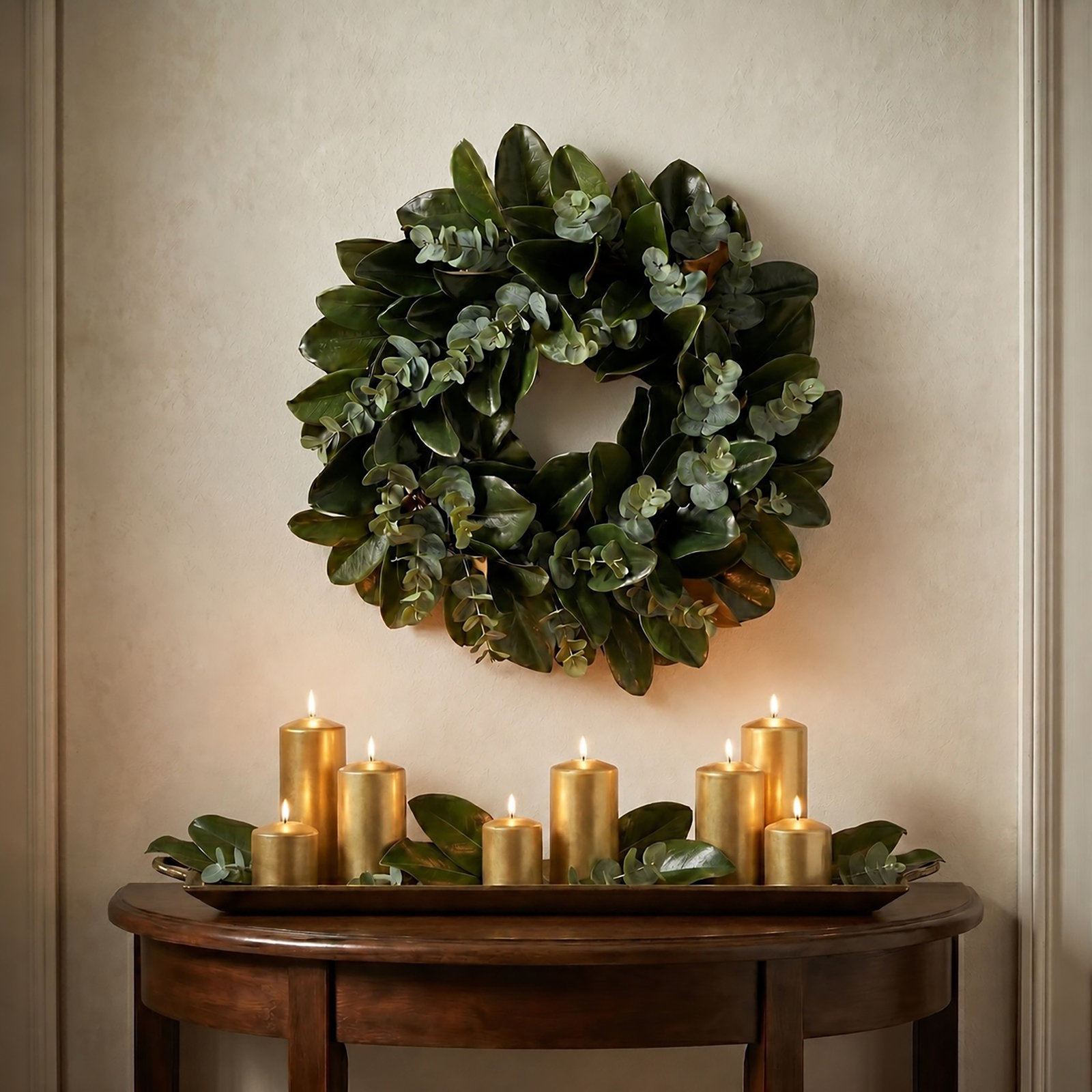 26" Southern Magnolia and Eucalyptus Wreath