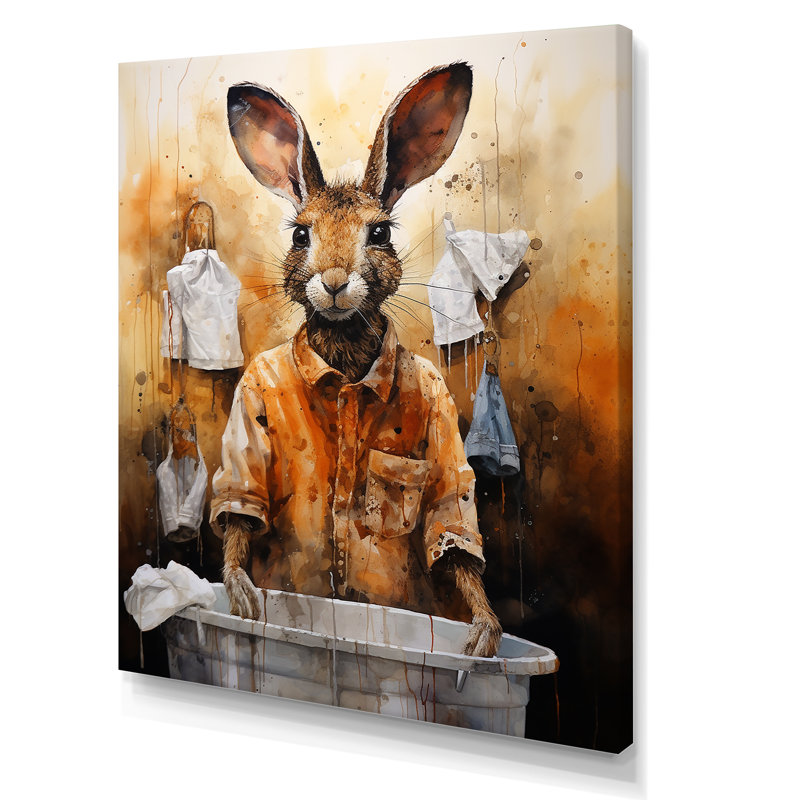 «Kangaroo Laundry», art mural brun et blanc, H 32 po x l 24 po x P 1 po