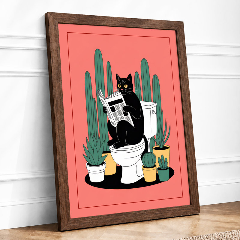Cat On The Toilet Modern - Print, Walnut, A1 - 84.1 x 59.4 cm