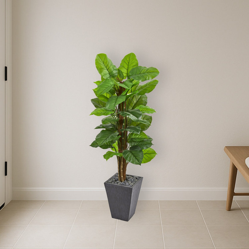 Large Leaf Philodendron Artificial Plant with Slate Planter