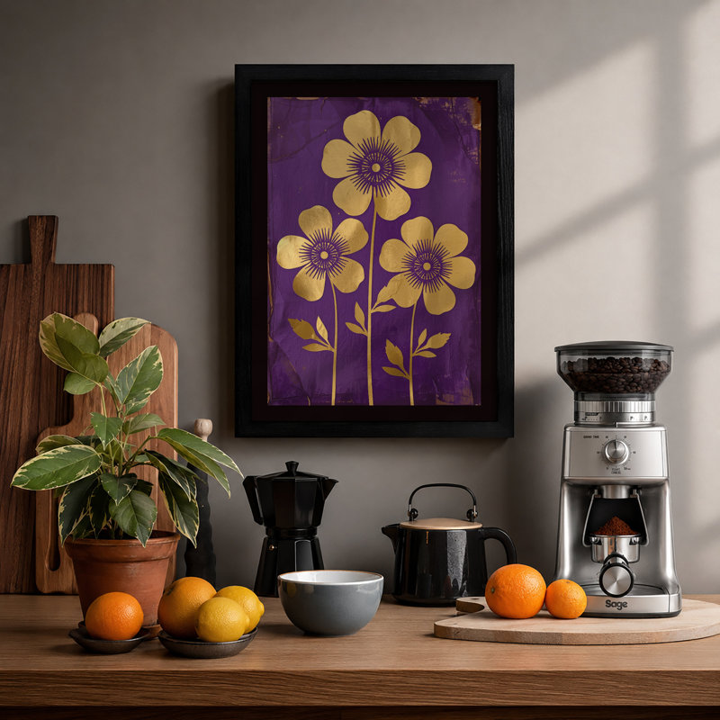 Three Flowers In Purple Botanical - Print, Black, A4 - 29.7 x 21.0 cm