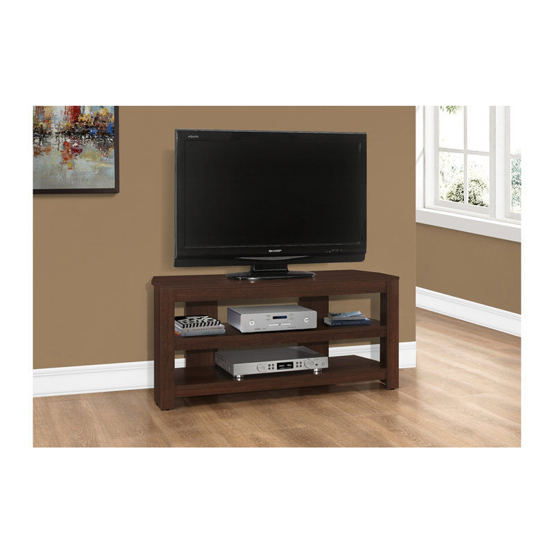 Meuble télé, console de 42 po, meuble multimédia, tablettes de rangement, salon, chambre à coucher, stratifié brun, contemporain, moderne