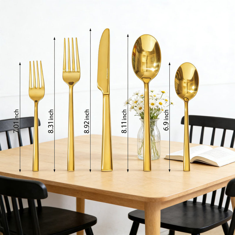 Ensemble de couverts 20 pièces en or, service d'argenterie en acier inoxydable forgé de qualité supérieure pour 4 personnes, ensemble de couverts poli miroir et lavable au lave-vaisselle pour la maison, la cuisine, le mariage et la fête