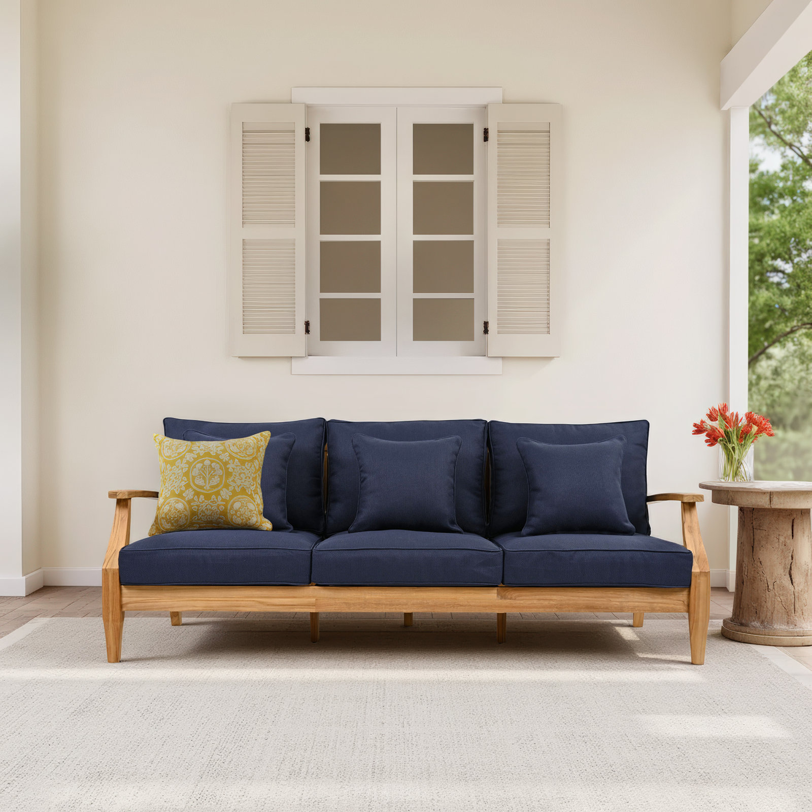 Clairmont 82" Teak Patio Sofa, Navy