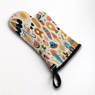 Retro Beach Graphics Oven Mitt Cotton Twill