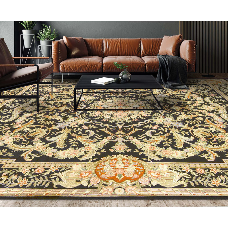 High-Quality Hand-Knotted Black Area Rug
