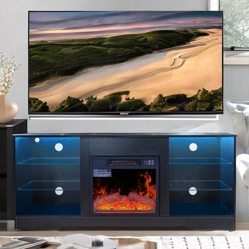 Meuble télé avec foyer, Noir