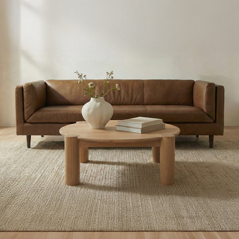 Woods Sofa Brown Leather, Brown