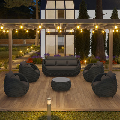 Ensemble de conversation pour 7 personnes avec patio et terrasse en aluminium tissé à la main en aluminium thermolaqué