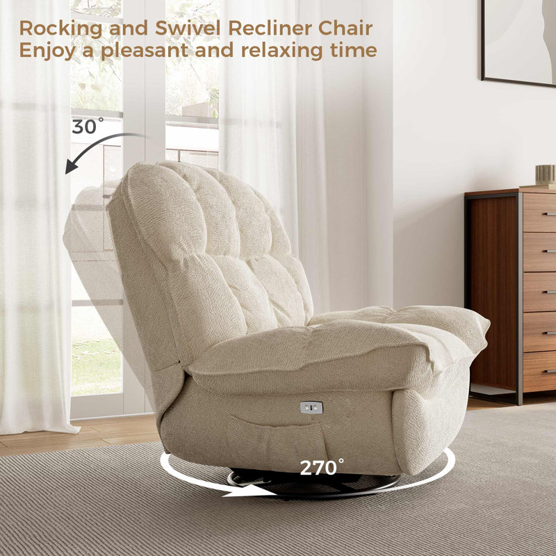 Leno 44.09" Wide Chenille Manual Glider Standard Recliner, Off White Chenille