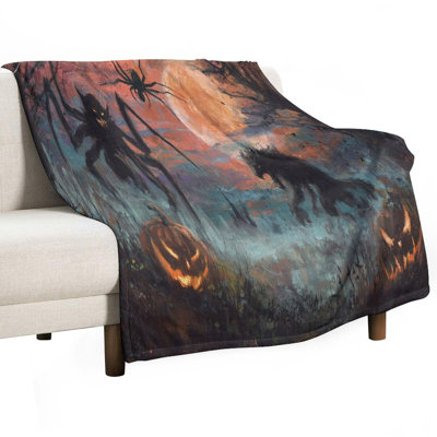 Halloween Monsters Night Scene Luxury Flannel Throw Blanket, Soft Warm Fuzzy Blanket for Living Room Sofa Bed Home Decor