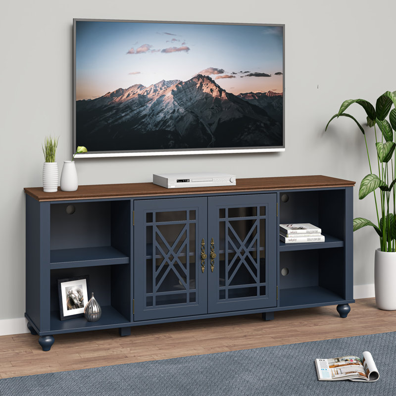 Meuble télé 70 po deux tons avec armoires de rangement, Navy, H 27 po x l 70 po x P 15,55 po