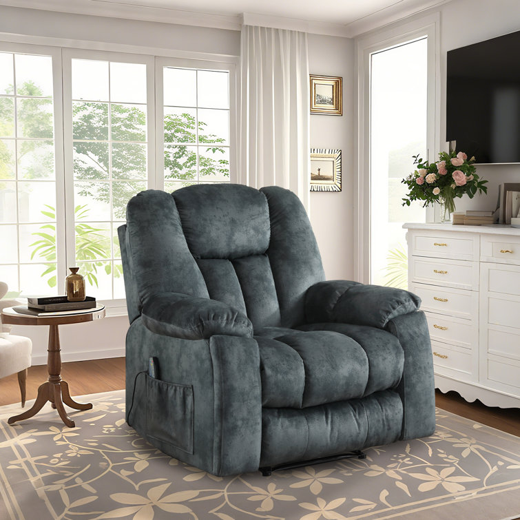 40.55''Wide Modern  Microfiber Heated Massage Manual Recliner With Hidden Cup Holders  and Side Pocket