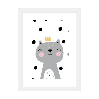 Chat avec couronne gris à pois - impression d'art graphique
