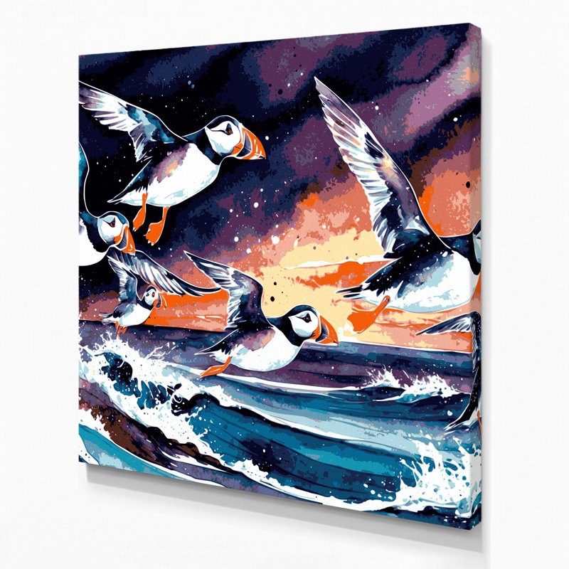 «Birds Atlantic Puffin», art mural sur toile mauve, H 8 po x l 8 po