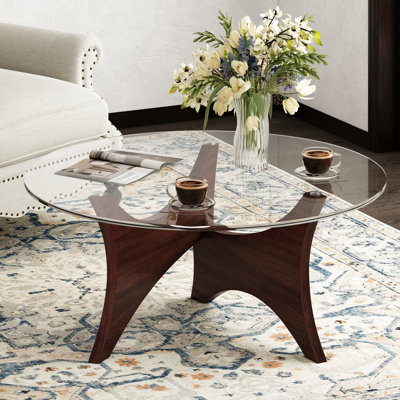 Krassimir Glass Top Coffee Table Abstract Wood Base