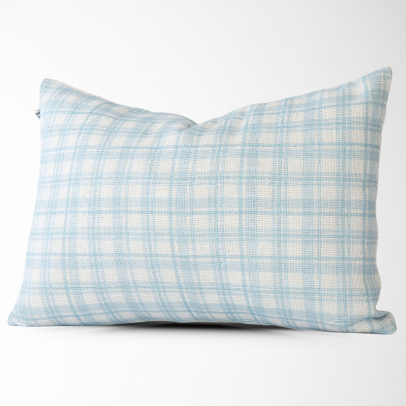 Striped and Checkered Cotton Pillow Cover, Blue Floral