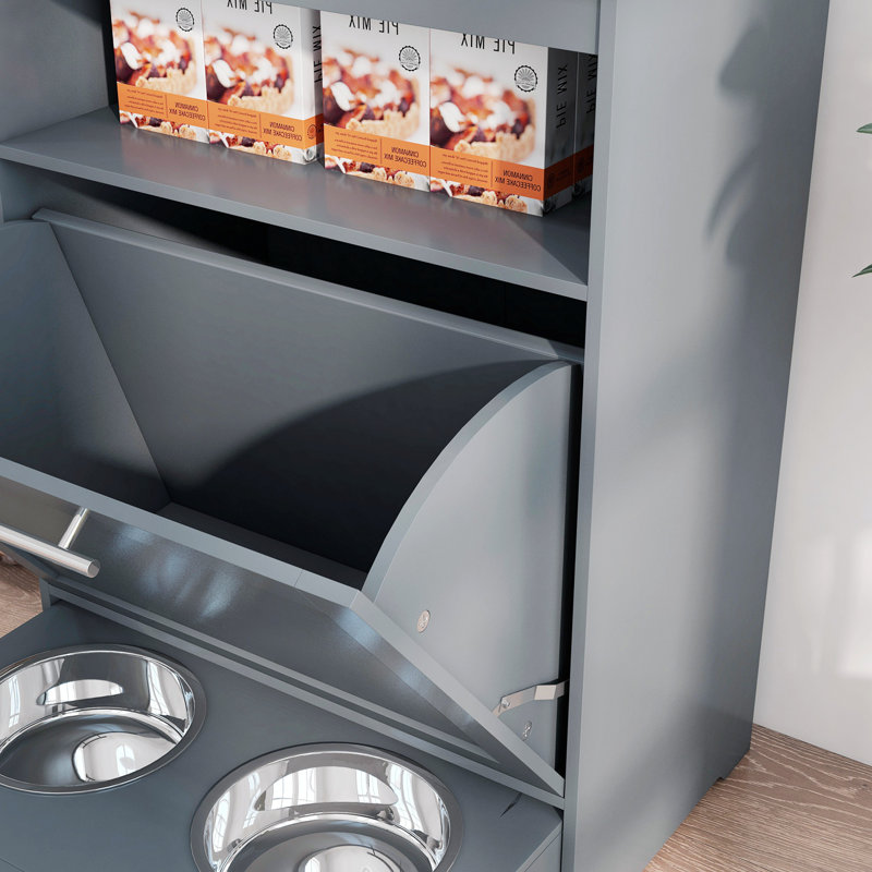Gray Elevated Pet Feeder Station with Storage Cabinet