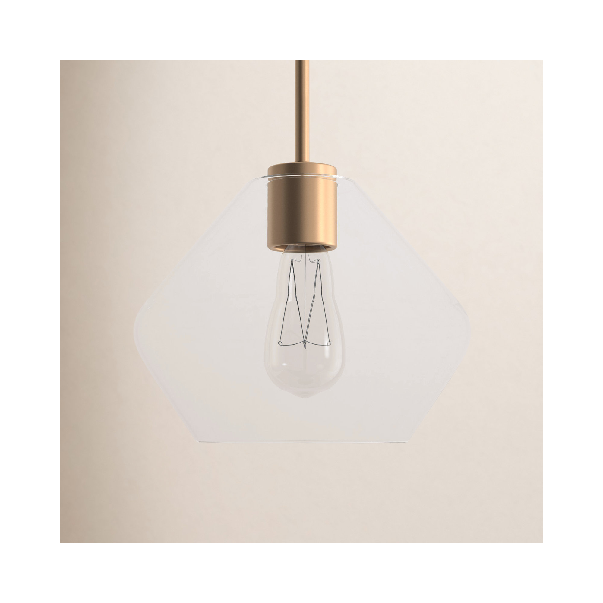 Rooks Single Light Glass Dimmable Pendant, Satin Brass