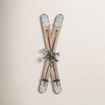 Wood and Galvanized Ski Holiday Accent