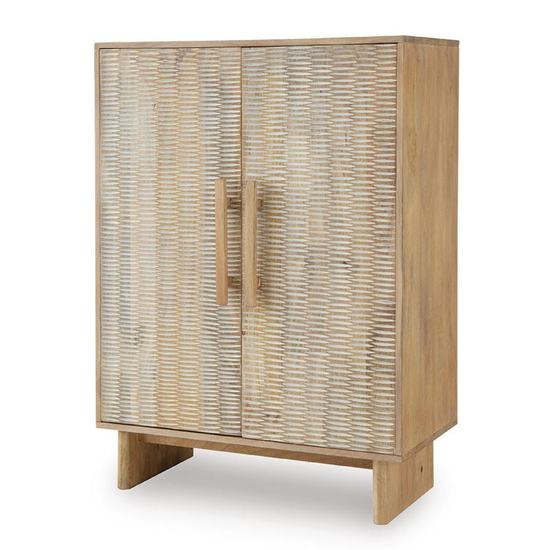 Armoire d'appoint Dally avec 2 portes sculptées, bois de manguier blanchi 45 po