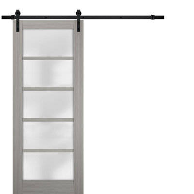 Porte de grange robuste Quadro 4002 Ginger Ash, rail de 2 m (6,6 pi), quincaillerie lourde, porte intérieure à panneau plein, 107 cm x 213 cm (42 po x 84 po), rail noir.