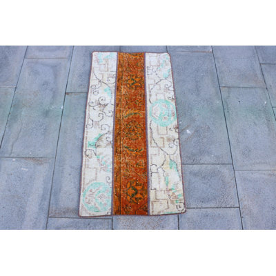 Tapis rétro rétro patchwork turc rose pâle - petit tapis d'entrée idéal Oushak