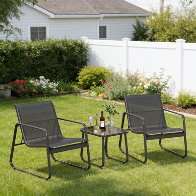 2 Person Outdoor Seating Set with metal Frame and Duurable Mesh Fabric ,3 Piece Set