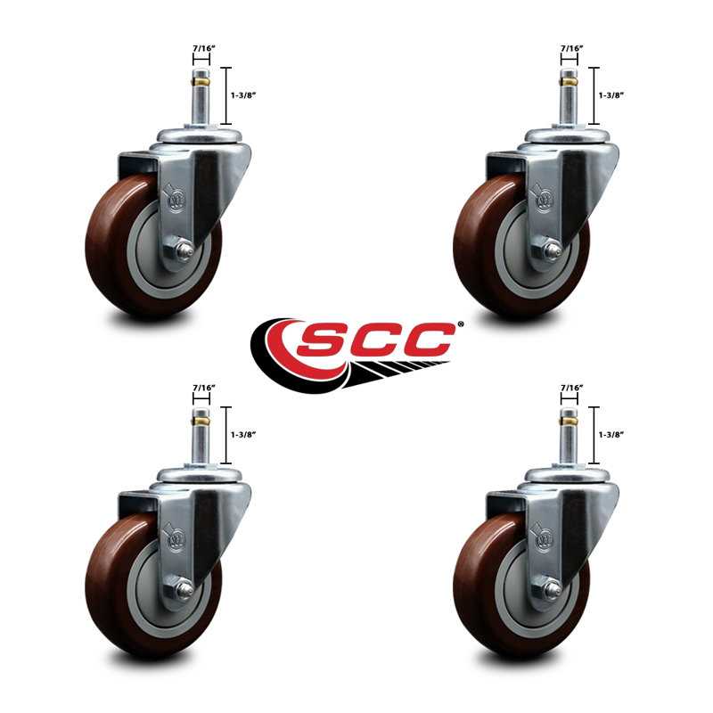 urethane Swivel Grip Ring Stem Caster Set, Maroon